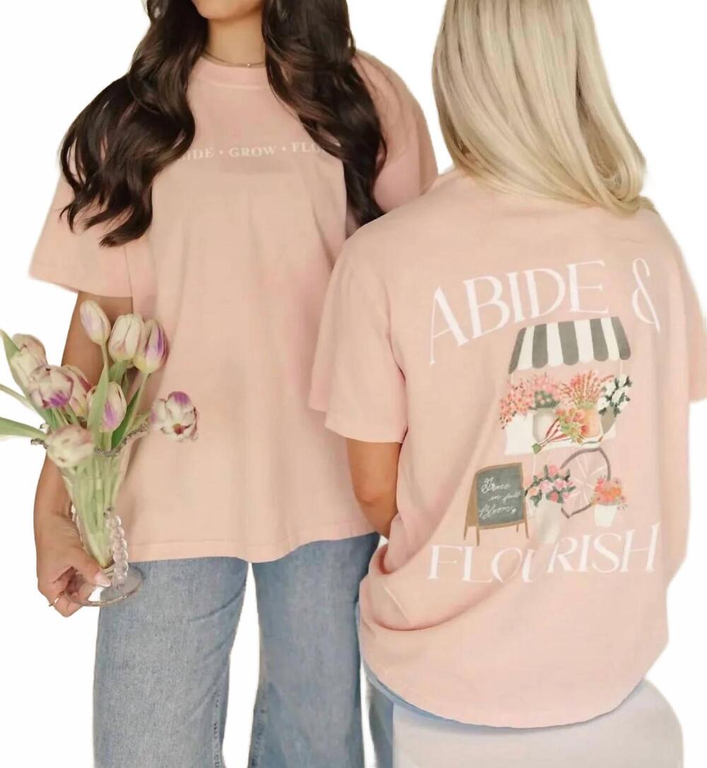 NEW CHAUDOIN CREATIONS abide and flourish floral cart graphic tee in pink